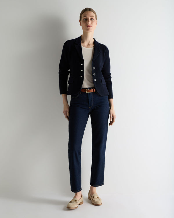 N.Peal Women's Wool Cashmere Utility Blazer Navy Blue