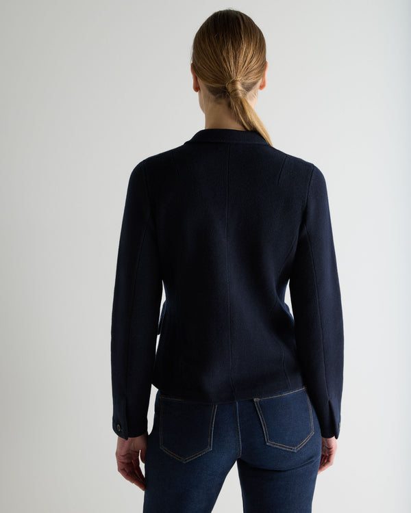 N.Peal Women's Wool Cashmere Utility Blazer Navy Blue