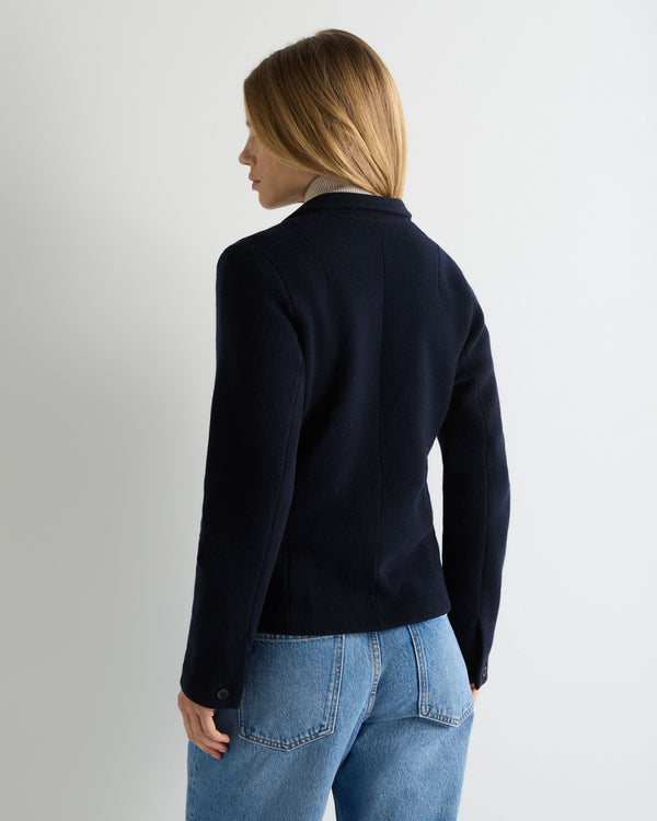 N.Peal Women's Wool Cashmere Utility Blazer Navy Blue