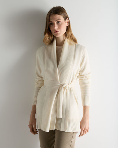 N.Peal Women's Rib Placket Cashmere Cardigan New Ivory White