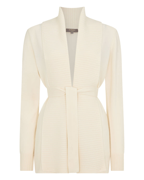 N.Peal Women's Rib Placket Cashmere Cardigan New Ivory White