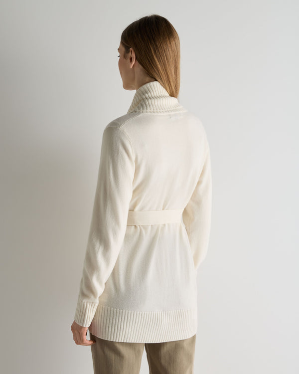 N.Peal Women's Rib Placket Cashmere Cardigan New Ivory White