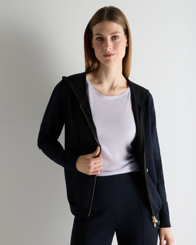 N.Peal Women's Double Faced Cotton Blend Hoodie Navy Blue