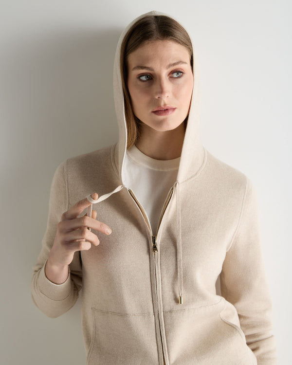 N.Peal Women's Double Faced Cotton Blend Hoodie Sandstone Brown