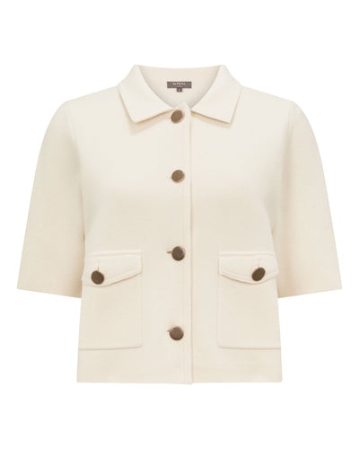 N.Peal Women's Ashby Short Sleeve Cashmere Jacket New Ivory White