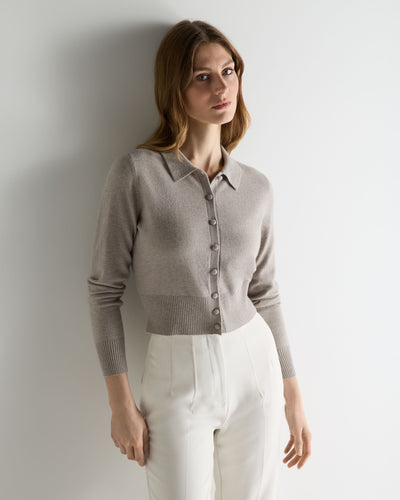 N.Peal Women's Thea Collared Cashmere Cardigan Oat Grey