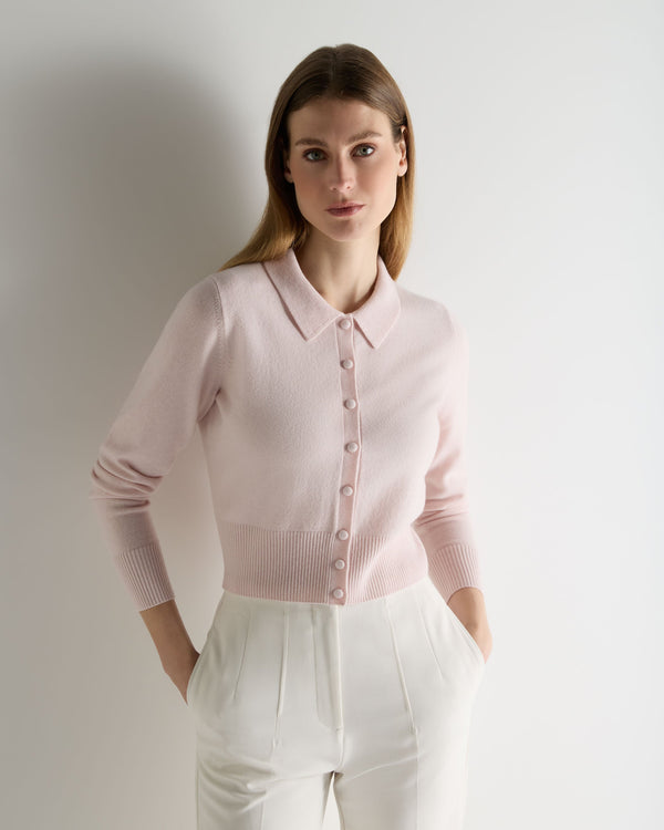 N.Peal Women's Thea Collared Cashmere Cardigan Powder Pink