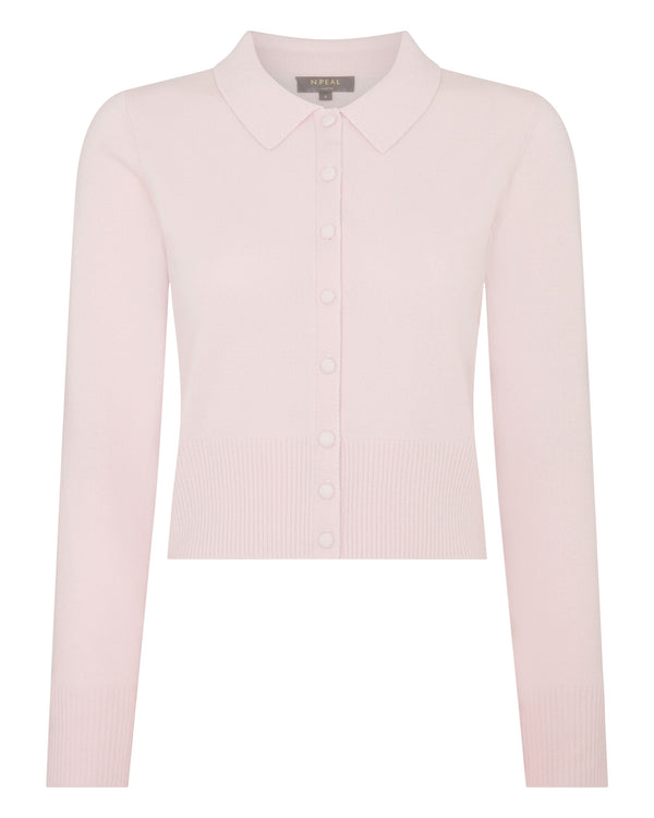 N.Peal Women's Thea Collared Cashmere Cardigan Powder Pink