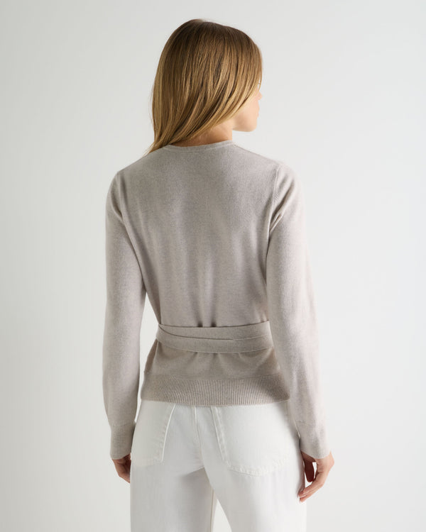 N.Peal Women's Arabella Wrap Cashmere Cardigan Pebble Grey
