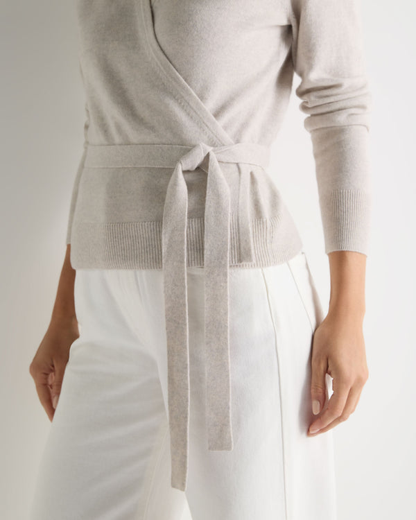 N.Peal Women's Arabella Wrap Cashmere Cardigan Pebble Grey