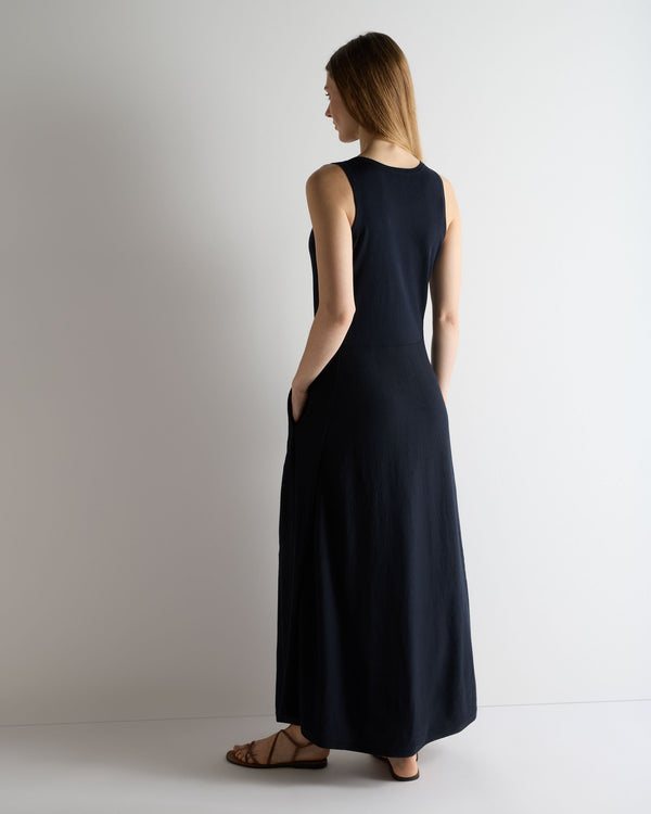 N.Peal Women's Sleeveless Cotton Blend Maxi Dress Navy Blue
