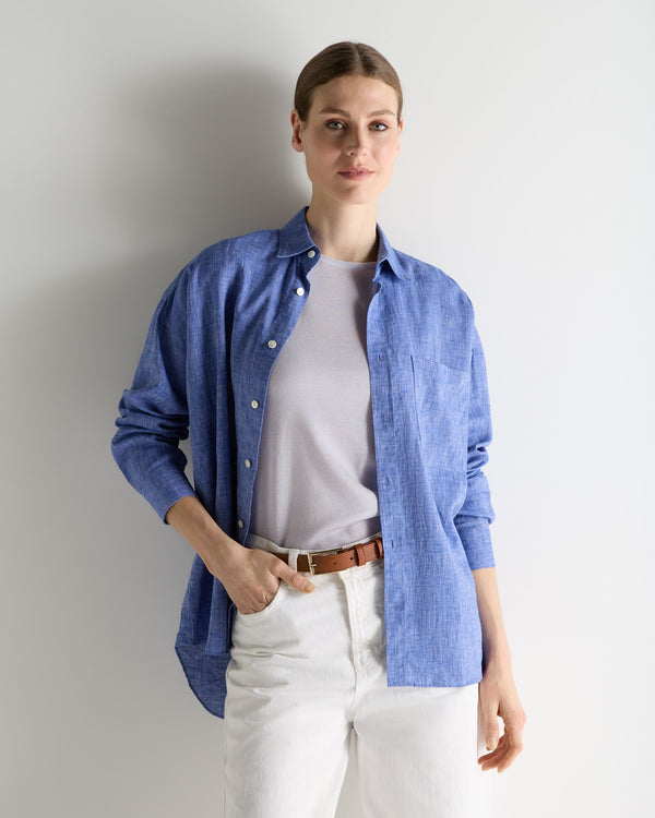 N.Peal Women's Valencia Linen Shirt Denim Blue