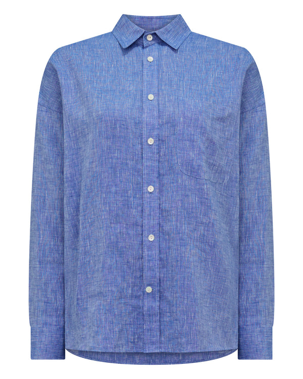 N.Peal Women's Valencia Linen Shirt Denim Blue