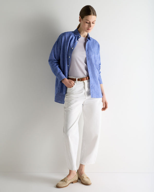 N.Peal Women's Valencia Linen Shirt Denim Blue