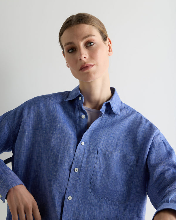 N.Peal Women's Valencia Linen Shirt Denim Blue