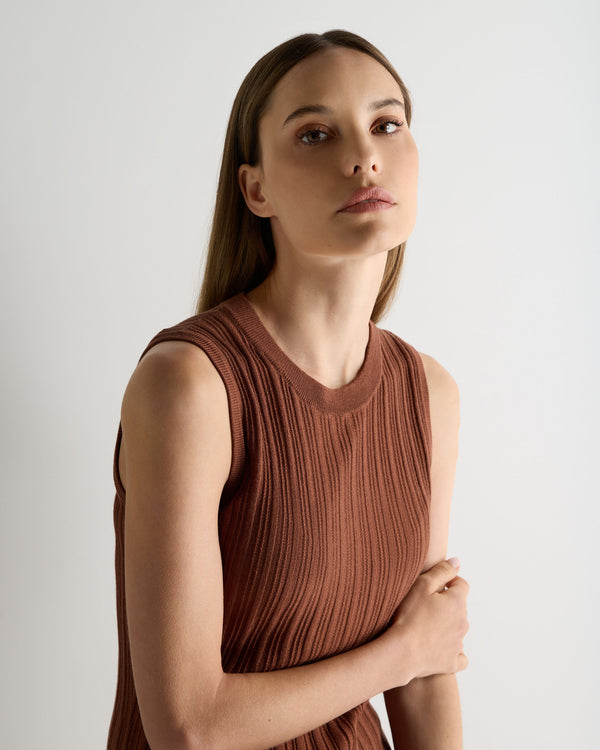 N.Peal Women's Rib Silk Cashmere Tank Top Henna Brown