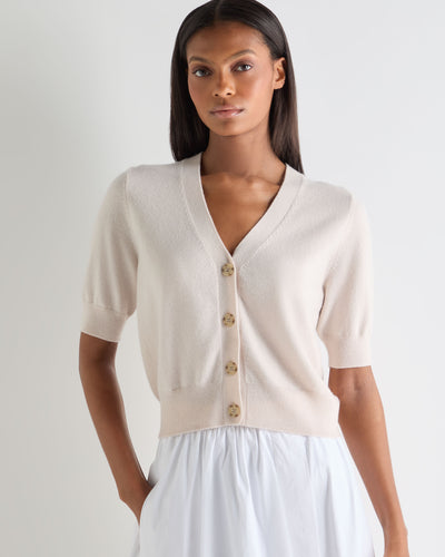 N.Peal Women's Clara V Neck Cashmere Cardigan Dove Pink