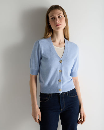 N.Peal Women's Clara V Neck Cashmere Cardigan Sea Mist Blue