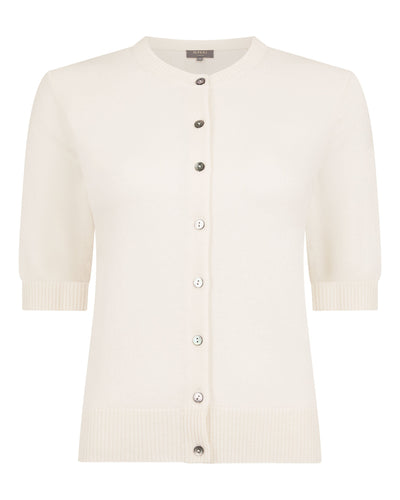 N.Peal Women's Short Sleeve Cashmere Cardigan New Ivory White