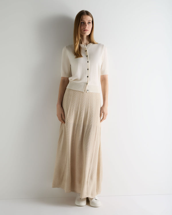 N.Peal Women's Short Sleeve Cashmere Cardigan New Ivory White