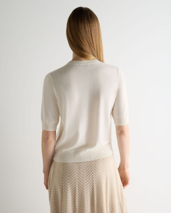 N.Peal Women's Short Sleeve Cashmere Cardigan New Ivory White