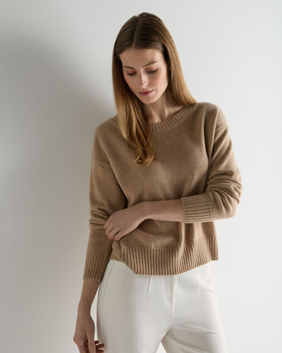 N.Peal Women's Crop Boat Neck Cashmere Jumper Cappuccino Brown