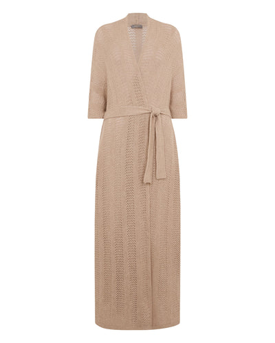 N.Peal Women's Siren Open Stitch Cashmere Cardigan Tan Brown Sparkle