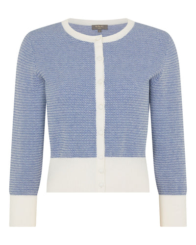 N.Peal Women's Dulcie Jacquard Silk Cashmere Cardigan Denim Blue