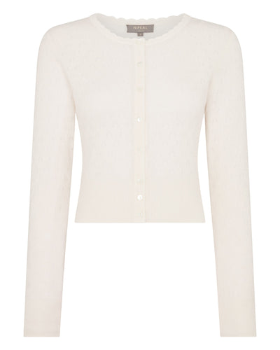 N.Peal Women's Ivy Lace Stitch Cashmere Cardigan New Ivory White Sparkle