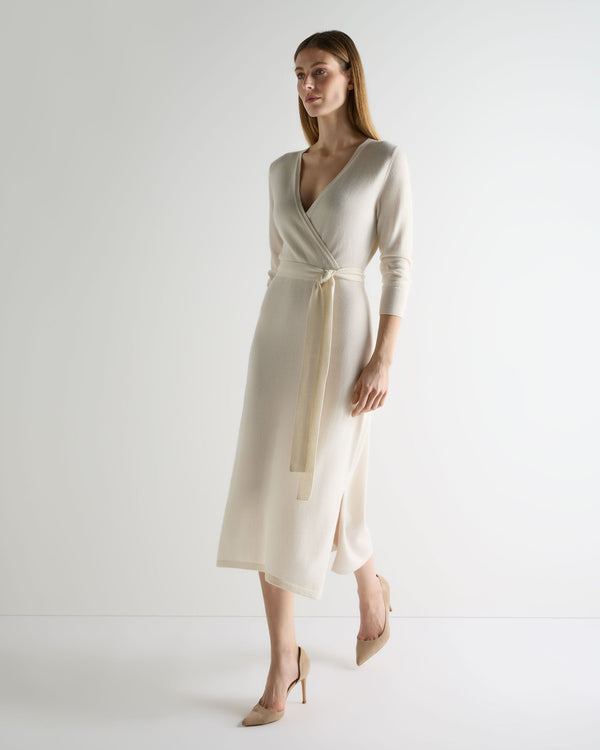 ivory cashmere dress N.Peal Women's Cashmere Willa Wrap Cashmere Dress New Ivory White