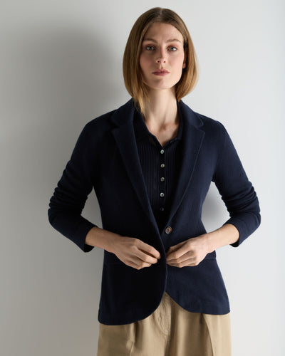 N.Peal Women's Jayde Silk Blend Blazer Navy Blue