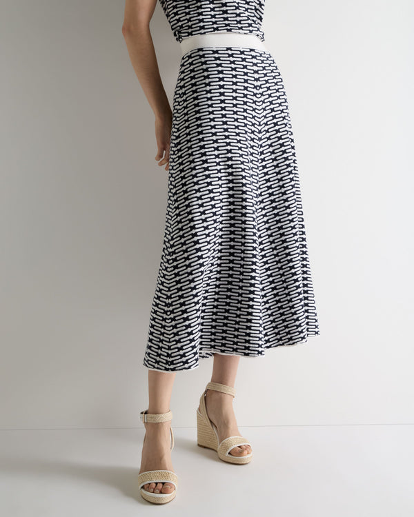 N.Peal Women's Harlow Jacquard Cotton Cashmere Skirt Navy Blue