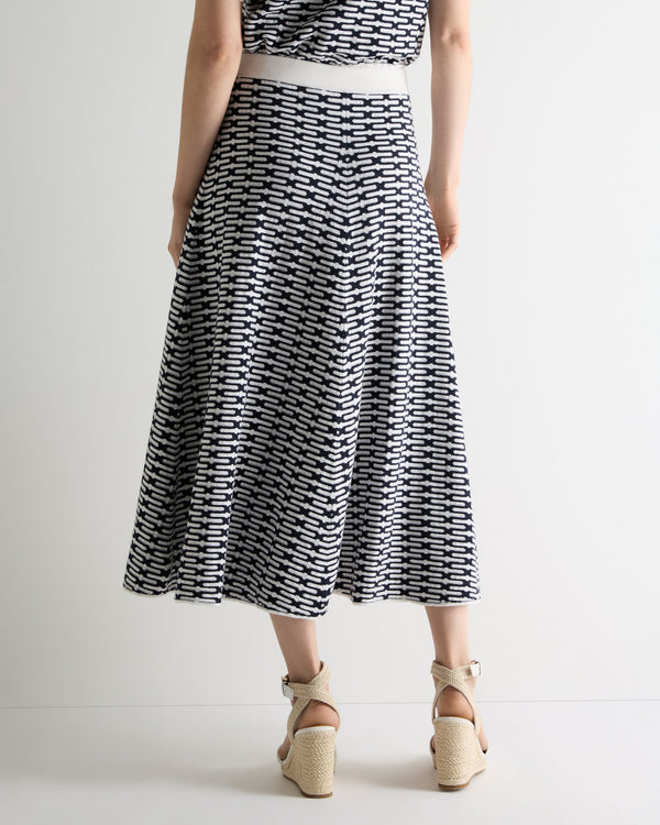 N.Peal Women's Harlow Jacquard Cotton Cashmere Skirt Navy Blue