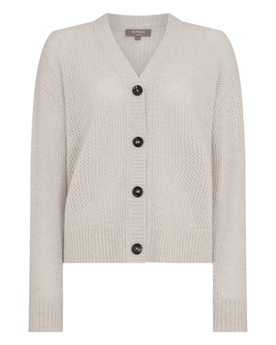 N.Peal Women's Azure Stitch Cashmere Cardigan Pebble Grey Sparkle