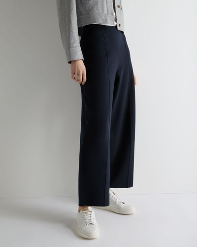 N.Peal Women's Barrel Leg Cotton Blend Trouser Navy Blue