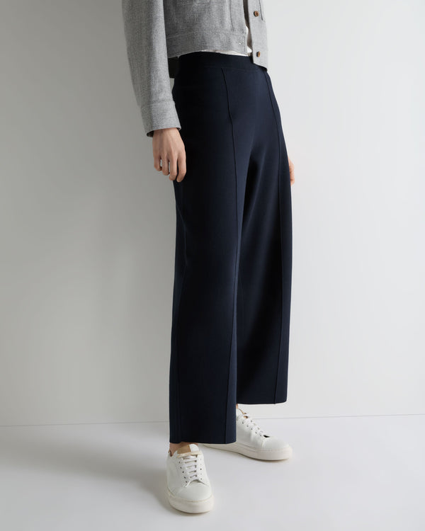 N.Peal Women's Barrel Leg Cotton Blend Trouser Navy Blue