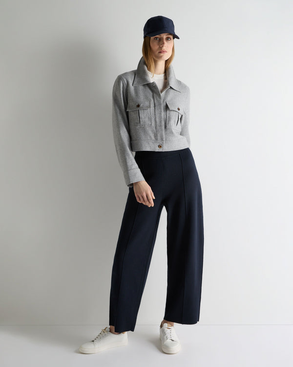 N.Peal Women's Barrel Leg Cotton Blend Trouser Navy Blue