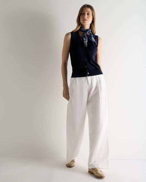 N.Peal Women's Selene Linen Blend Tank Deep French Blue