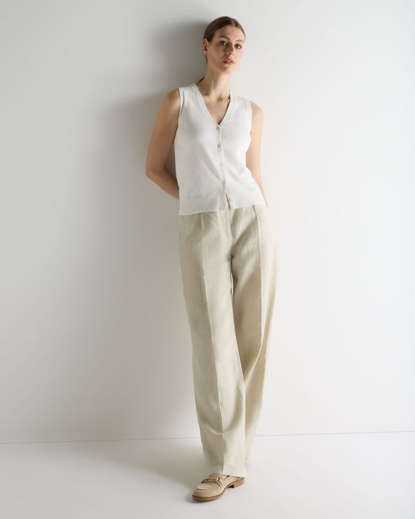 N.Peal Women's Selene Linen Blend Tank White