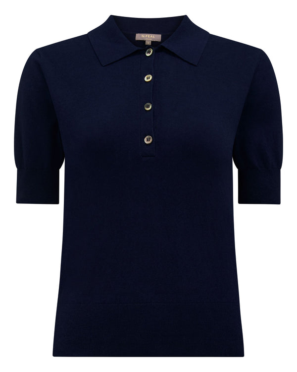 N.Peal Women's Selene Linen Blend Polo Deep French Blue