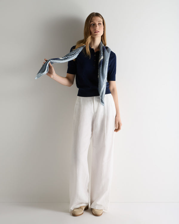 N.Peal Women's Selene Linen Blend Polo Deep French Blue