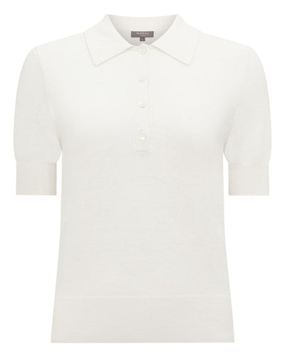 N.Peal Women's Selene Linen Blend Polo White