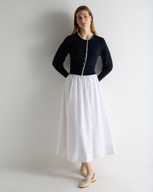 N.Peal Women's Lace Trim Cashmere Cardigan Navy Blue