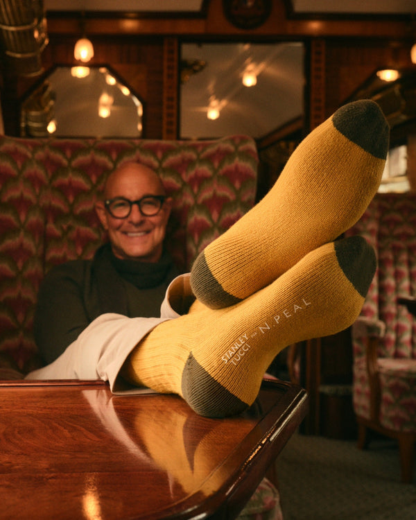 N.PEAL x TUCCI TRAVEL SOCK Ochre Yellow + Olive Green