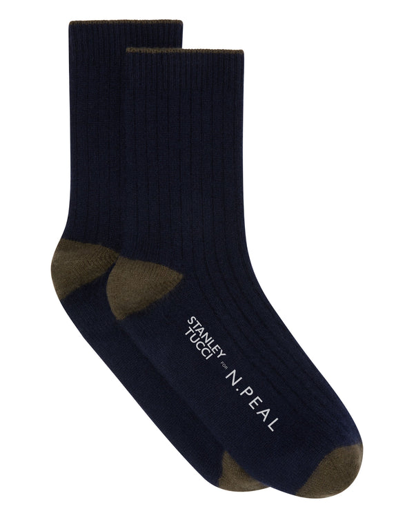 N.PEAL x TUCCI TRAVEL SOCK Navy Blue + Olive Green