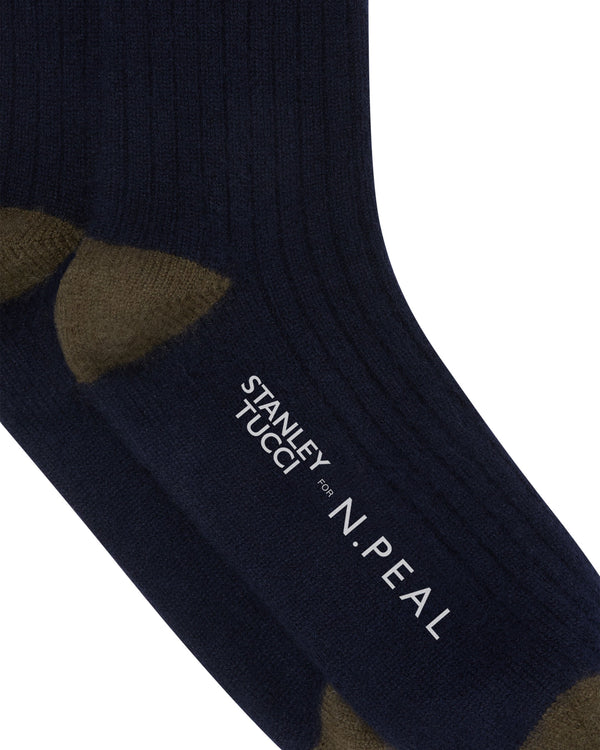 N.PEAL x TUCCI TRAVEL SOCK Navy Blue + Olive Green