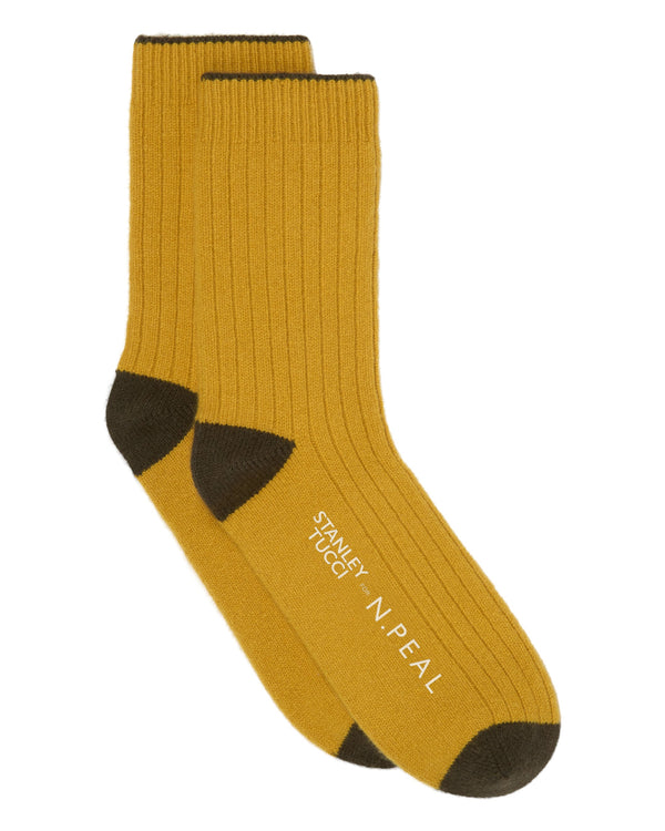 N.PEAL x TUCCI TRAVEL SOCK Ochre Yellow + Olive Green