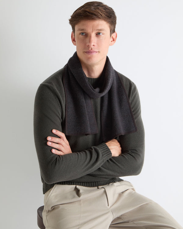 N.PEAL x TUCCI SUPERFINE HERRINGBONE SCARF Dark Charcoal Grey