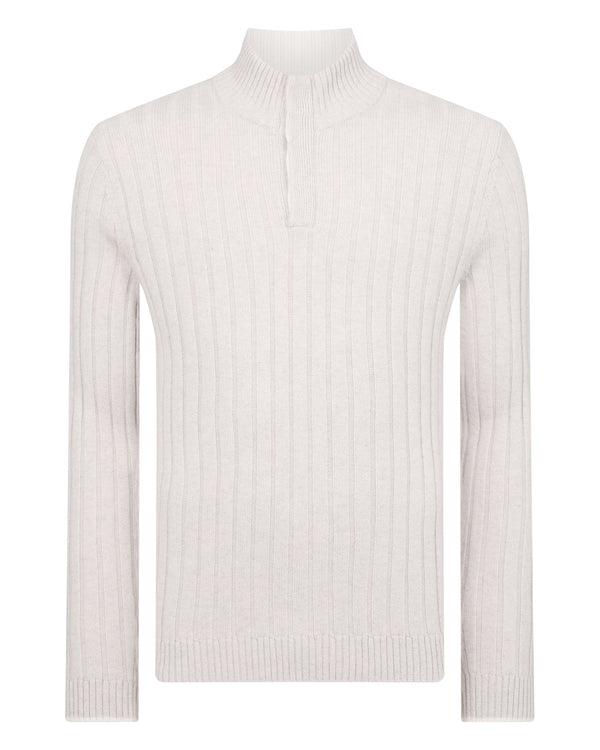 N.PEAL x TUCCI RIB HALF BUTTON SWEATER Pebble Grey