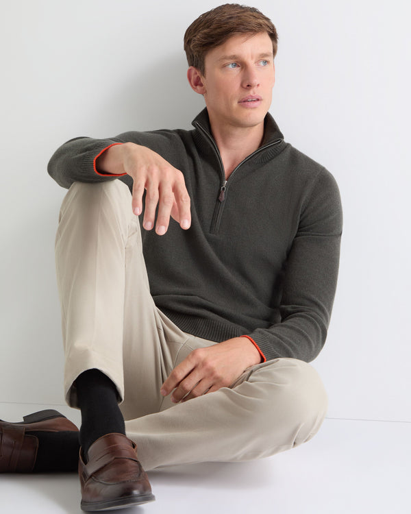 N.PEAL x TUCCI HALF ZIP Arabica Khaki Green